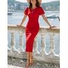 ZESICA Womens Summer Short Sleeve Bodycon Cocktail Formal Dress(Red)