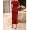 ZESICA Womens Summer Short Sleeve Bodycon Cocktail Formal Dress(Wine)