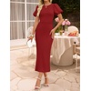ZESICA Womens Summer Short Sleeve Bodycon Cocktail Formal Dress(Wine)