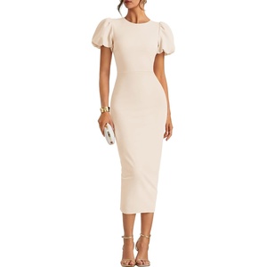 ZESICA Womens Summer Short Sleeve Bodycon Cocktail Formal Dress(Apricot)