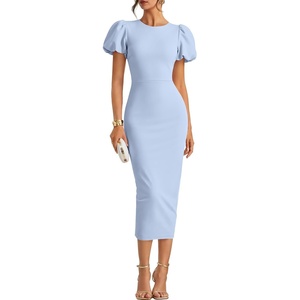 ZESICA Womens Summer Short Sleeve Bodycon Cocktail Formal Dress(Blue)
