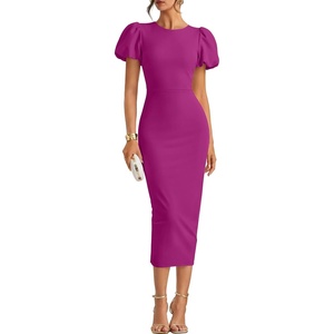 ZESICA Womens Summer Short Sleeve Bodycon Cocktail Formal Dress(Eggplant)