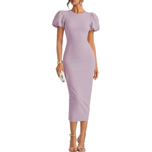 ZESICA Womens Summer Short Sleeve Bodycon Cocktail Formal Dress(Lightpurple)