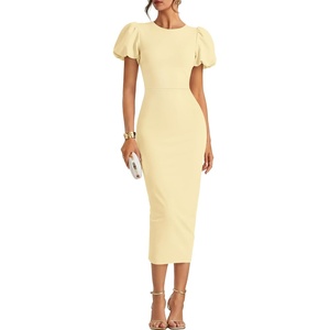 ZESICA Womens Summer Short Sleeve Bodycon Cocktail Formal Dress(Lightyellow)