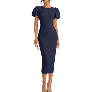 ZESICA Womens Summer Short Sleeve Bodycon Cocktail Formal Dress(Navy)