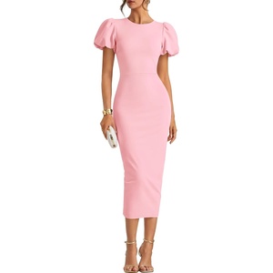 ZESICA Womens Summer Short Sleeve Bodycon Cocktail Formal Dress(Pink)