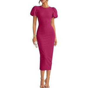 ZESICA Womens Summer Short Sleeve Bodycon Cocktail Formal Dress(Rose)