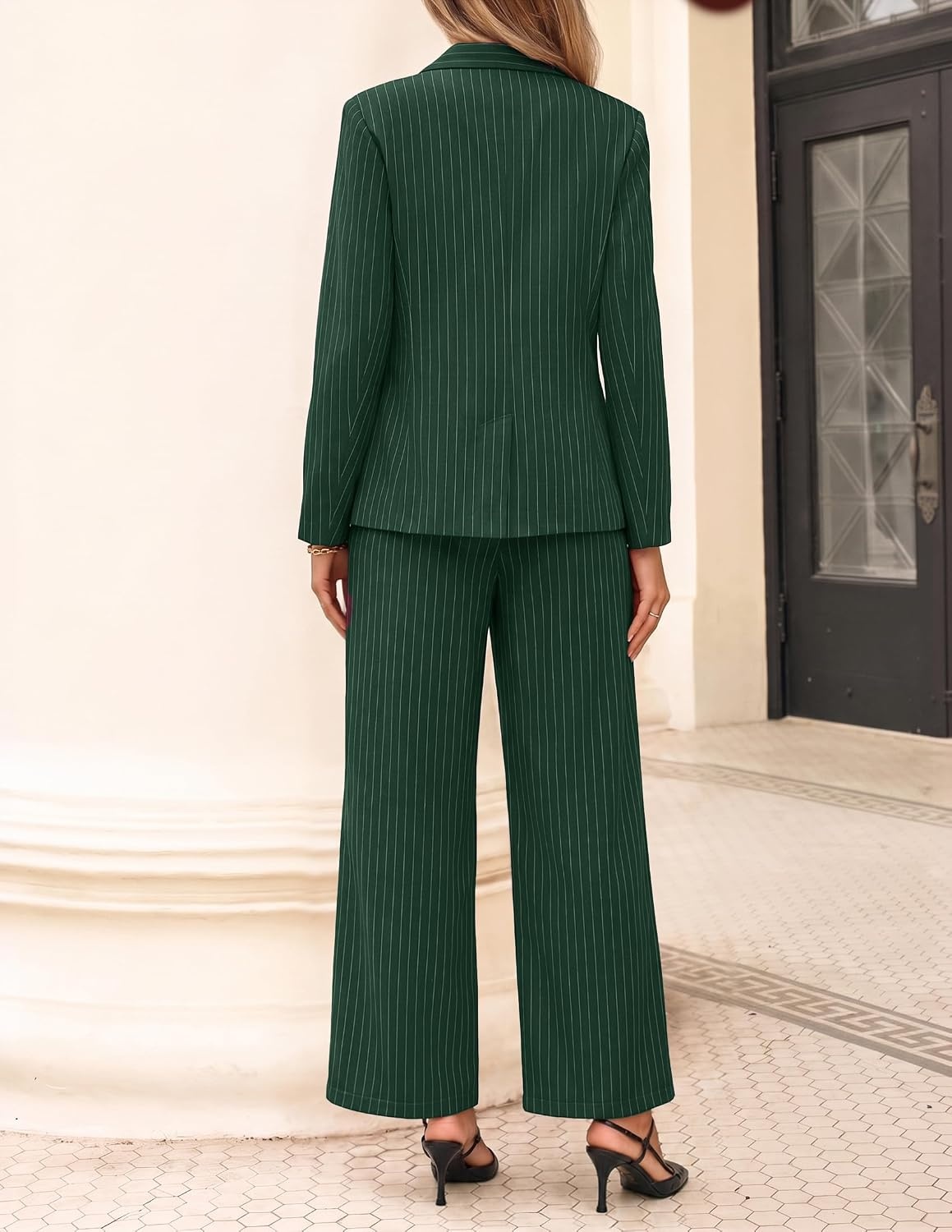 image:imageZESICA Womens 2 Piece Striped Suit Sets Business Casual OutfitsDarkgreen