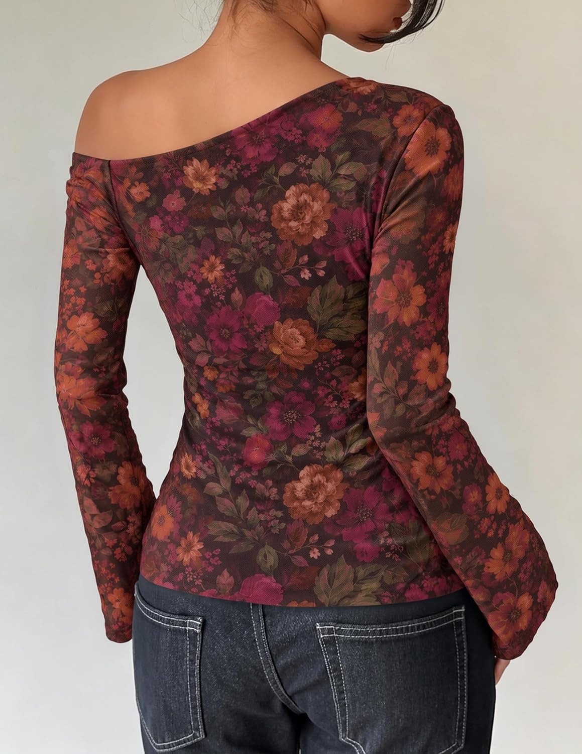 image:imageZESICA Womens Floral Off Shoulder Fall Long Sleeve Y2K Going Out Work TopsFloral Mauve