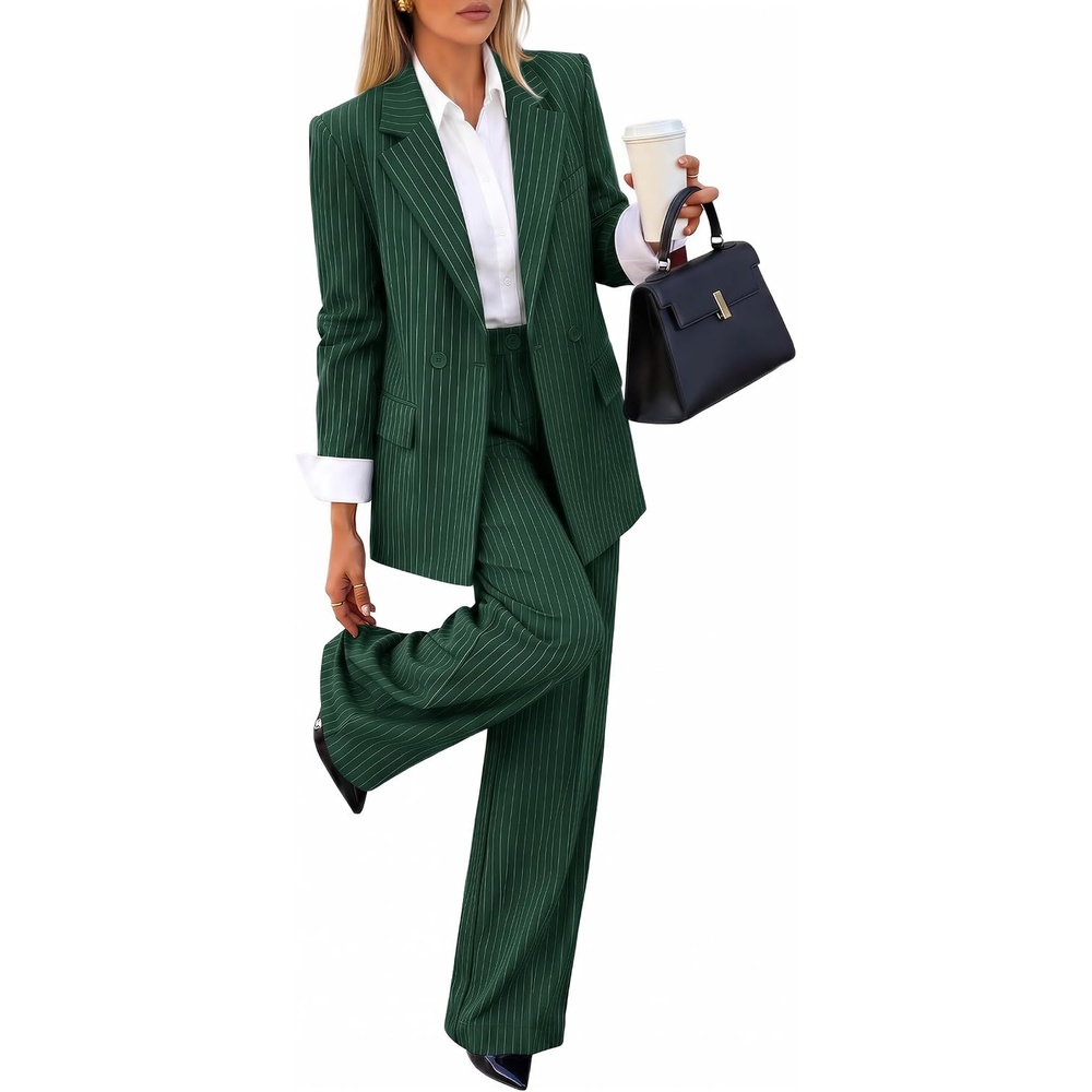 image:imageZESICA Womens 2 Piece Striped Suit Sets Business Casual OutfitsDarkgreen
