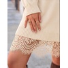 ZESICA Women’s Fall Striped Lace Trim Oversized Knit Sweater Dress(Apricot)