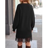 ZESICA Women’s Fall Striped Lace Trim Oversized Knit Sweater Dress(Black)