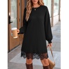 ZESICA Women’s Fall Striped Lace Trim Oversized Knit Sweater Dress(Black)