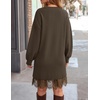 ZESICA Women’s Fall Striped Lace Trim Oversized Knit Sweater Dress(Brown)