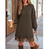 ZESICA Women’s Fall Striped Lace Trim Oversized Knit Sweater Dress(Brown)