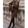 ZESICA Women’s Fall Striped Lace Trim Oversized Knit Sweater Dress(Brown)