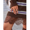 ZESICA Women’s Fall Striped Lace Trim Oversized Knit Sweater Dress(Brown Stripe)