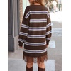 ZESICA Women’s Fall Striped Lace Trim Oversized Knit Sweater Dress(Brown Stripe)