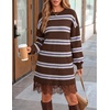 ZESICA Women’s Fall Striped Lace Trim Oversized Knit Sweater Dress(Brown Stripe)