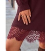 ZESICA Women’s Fall Striped Lace Trim Oversized Knit Sweater Dress(Burgundy)