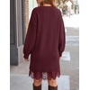 ZESICA Women’s Fall Striped Lace Trim Oversized Knit Sweater Dress(Burgundy)