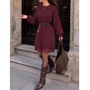 ZESICA Women’s Fall Striped Lace Trim Oversized Knit Sweater Dress(Burgundy)
