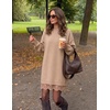 ZESICA Women’s Fall Striped Lace Trim Oversized Knit Sweater Dress(Camel)