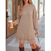 ZESICA Women’s Fall Striped Lace Trim Oversized Knit Sweater Dress(Camel)