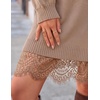 ZESICA Women’s Fall Striped Lace Trim Oversized Knit Sweater Dress(Camel)