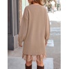 ZESICA Women’s Fall Striped Lace Trim Oversized Knit Sweater Dress(Camel)