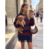 ZESICA Women’s Fall Striped Lace Trim Oversized Knit Sweater Dress(Dark Blue)