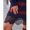 ZESICA Women’s Fall Striped Lace Trim Oversized Knit Sweater Dress(Dark Blue)