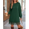 ZESICA Women’s Fall Striped Lace Trim Oversized Knit Sweater Dress(Dark Green)
