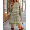 ZESICA Women’s Fall Striped Lace Trim Oversized Knit Sweater Dress(Green Stripe)