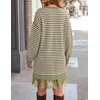 ZESICA Women’s Fall Striped Lace Trim Oversized Knit Sweater Dress(Green Stripe)