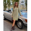 ZESICA Women’s Fall Striped Lace Trim Oversized Knit Sweater Dress(Green Stripe)