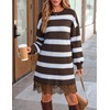 ZESICA Women’s Fall Striped Lace Trim Oversized Knit Sweater Dress(Mocha)