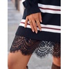ZESICA Women’s Fall Striped Lace Trim Oversized Knit Sweater Dress(Navy Stripe)