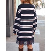 ZESICA Women’s Fall Striped Lace Trim Oversized Knit Sweater Dress(Navy Stripe)