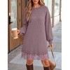 ZESICA Women’s Fall Striped Lace Trim Oversized Knit Sweater Dress(Purple)