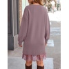 ZESICA Women’s Fall Striped Lace Trim Oversized Knit Sweater Dress(Purple)