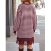 ZESICA Women’s Fall Striped Lace Trim Oversized Knit Sweater Dress(Stripe Wine)