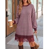 ZESICA Women’s Fall Striped Lace Trim Oversized Knit Sweater Dress(Stripe Wine)