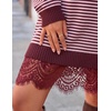 ZESICA Women’s Fall Striped Lace Trim Oversized Knit Sweater Dress(Stripe Wine)