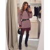ZESICA Women’s Fall Striped Lace Trim Oversized Knit Sweater Dress(Stripe Wine)