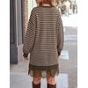 ZESICA Women’s Fall Striped Lace Trim Oversized Knit Sweater Dress(Striped Coffee)