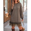 ZESICA Women’s Fall Striped Lace Trim Oversized Knit Sweater Dress(Striped Coffee)