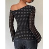 ZESICA Women’s Floral Off Shoulder Fall Long Sleeve Y2K Going Out Work Tops(Black Polka Dot)