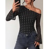 ZESICA Women’s Floral Off Shoulder Fall Long Sleeve Y2K Going Out Work Tops(Black Polka Dot)