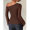 ZESICA Women’s Floral Off Shoulder Fall Long Sleeve Y2K Going Out Work Tops(Brown Polka Dot)
